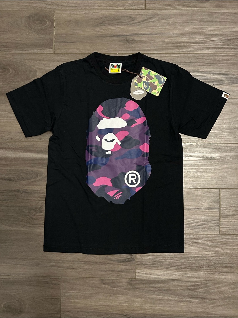 BAPE ABC Camo Big Ape Head Black T-Shirt – Purple/Pink - Picture 2 of 7